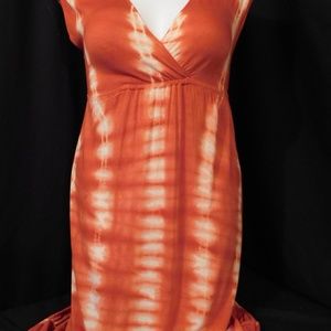 Bright Orange Tie-Dye Dress With Capped Sleeves